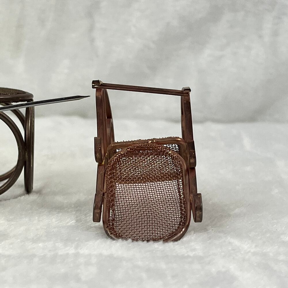 Vintage Brass Miniature Dollhouse Rocking Chairs & Table Set Woven Seat 1:12 - Picture 10 of 11